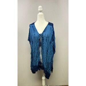 Boho Festival Green Dragon Womens L/XL Blue Tie Dye Crinkle Kimono Cover‎ Up